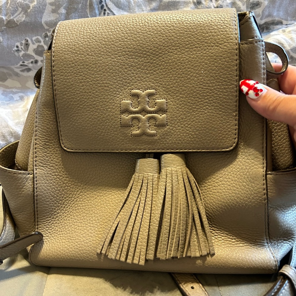 Tory Burch Tan Leather Backpack with Signature Tassel
